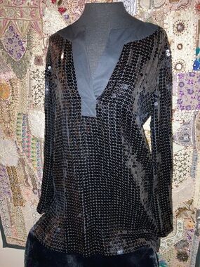 Michael Kors Black Sequin V-Neck Tunic Top